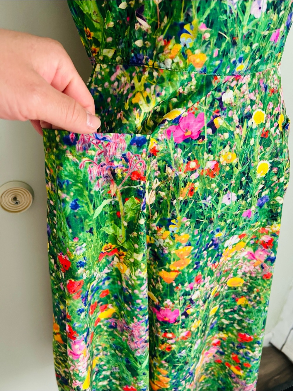 Unique Vintage Green Floral One-Shoulder Midi Dress - Picture 15 of 15